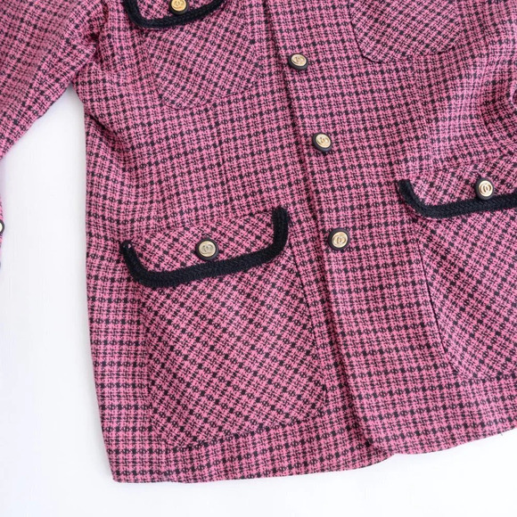 Vintage Petite Sophisticate Pink Houndstooth Button Up Blazer 14 - Picture 8 of 13